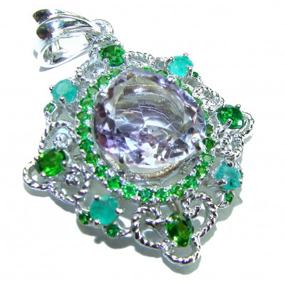 Celtic Spirit authentic 9.5 carat Amethyst Emerald Chrome Diopside .925 Sterling Silver handcrafted Statement Pendant