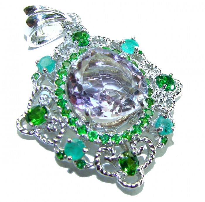 Celtic Spirit authentic 9.5 carat Amethyst Emerald Chrome Diopside .925 Sterling Silver handcrafted Statement Pendant