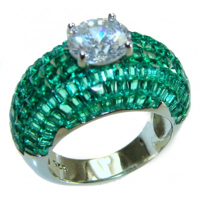 Endlessly Enchanting - Moissonite & Authentic Emerald .925 Sterling Silver handmade Statement Ring size 7