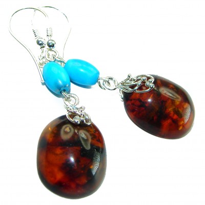 Baltic Polish Amber Turquoise .925 Sterling Silver Earrings