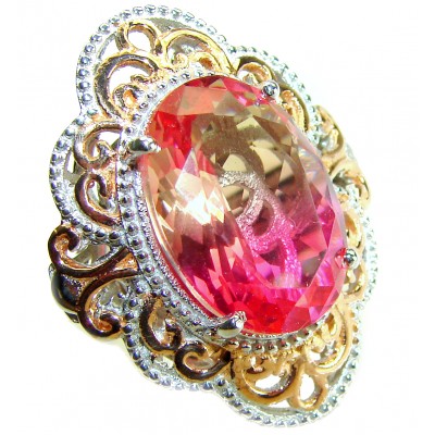 Magnificent 11.2 carat oval cut Pink Tourmaline 2 tones .925 Silver handcrafted Cocktail Ring s. 6 3/4