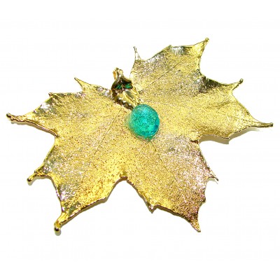 Rain Drop REAL Leaf dipped in Sterling Silver and 14K Gold Blue Topaz & .925 Sterling Silver Pendant