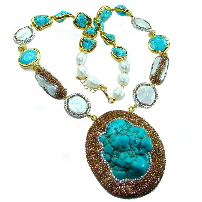 Blue Extravaganza - 84.5 carat natural Turquoise 14k Gold over .925 Sterling Silver handmade necklace, 154.50 grams
