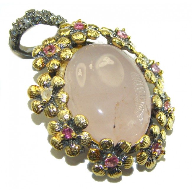 Vintage Beauty quality Rose Quartz 18K Rose Gold over .925 Sterling Silver handmade Pendant