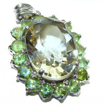 Luxury genuine 28.5 CARAT Champagne Topaz Peridot .925 Sterling Silver handmade Pendant