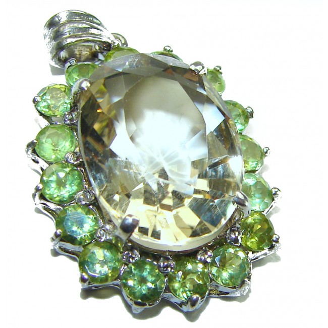Luxury genuine 28.5 CARAT Champagne Topaz Peridot .925 Sterling Silver handmade Pendant