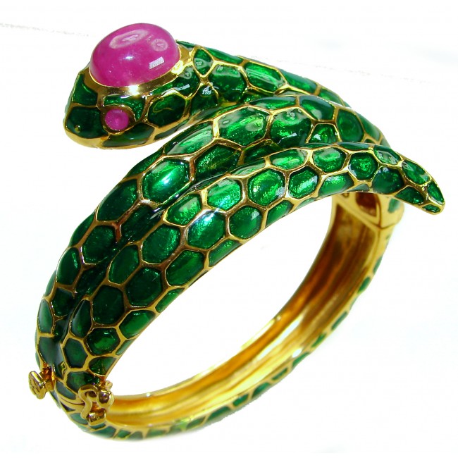 Huge Snake Genuine 8.2 carat natural Kashmir Ruby 18K Gold over .925 Sterling Silver handcrafted Bracelet