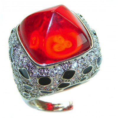 Wild at Heart authentic 11.5 carat Red Topaz .925 Silver handcrafted Statement Ring s. 7