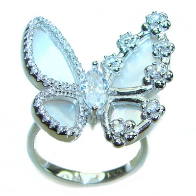 White Butterfly Blister Pearl .925 Sterling Silver brilliantly handcrafted ring s. 6