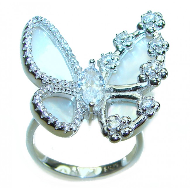 White Butterfly Blister Pearl .925 Sterling Silver brilliantly handcrafted ring s. 6