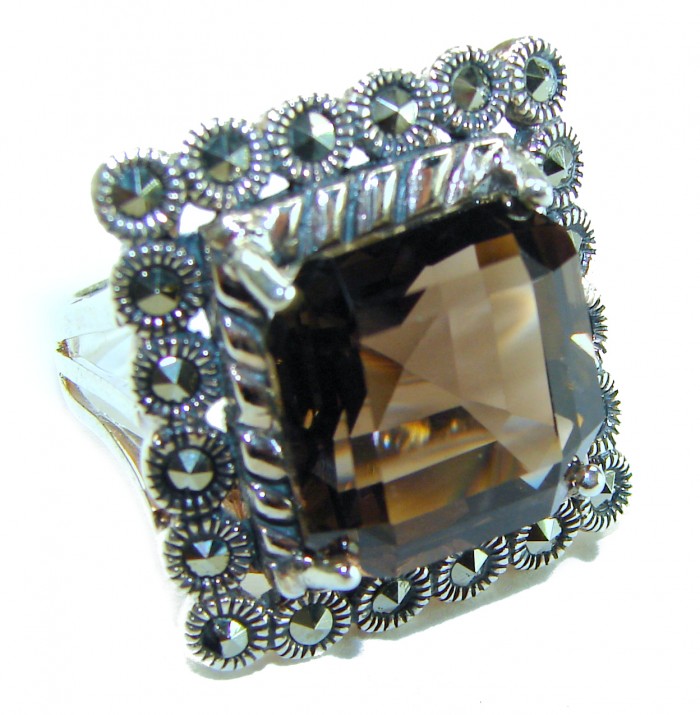 Celestial Energy - rare- 28.5 carat Champagne Smoky Topaz .925 Sterling Silver Oversized Ring size 9 1/4