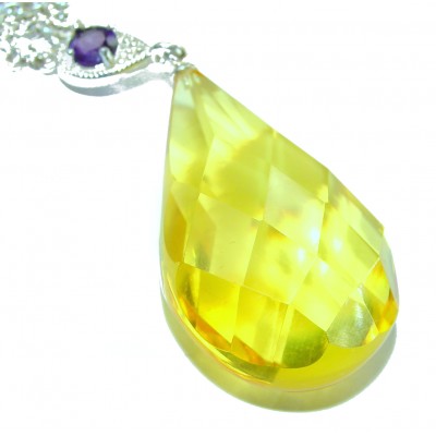 Dazzling 48.2 carat natural faceted Baltic Amber .925 Sterling Silver handcrafted necklace