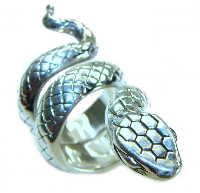 Large Boa Snake .925 Sterling Silver handcrafted Statement SPINAL Ring size 5 1/2