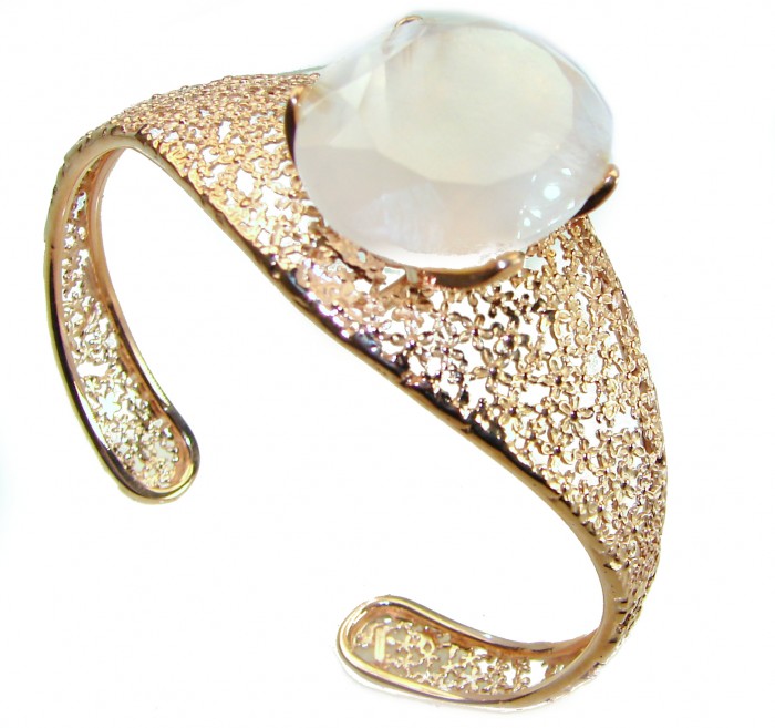 Vintage Beauty Genuine 38 carat Brazilian Rose Quartz Rose quartz 18K Gold over .925 Sterling Silver handcrafted Bracelet / Cuff
