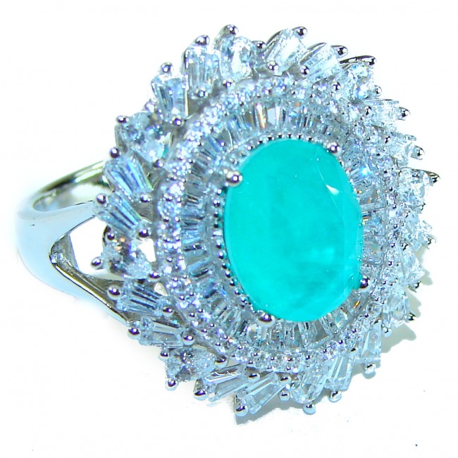 Luxurious 5.5 ctw Paraiba Tourmaline .925 Sterling Silver handcrafted Statement Ring size 8 1/4