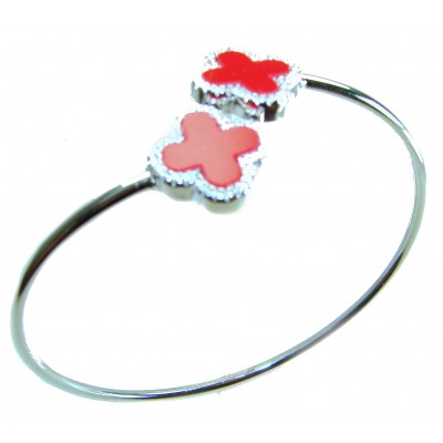 A Red four-leaf clover Coral .925 Sterling Silver handcrafted Bracelet