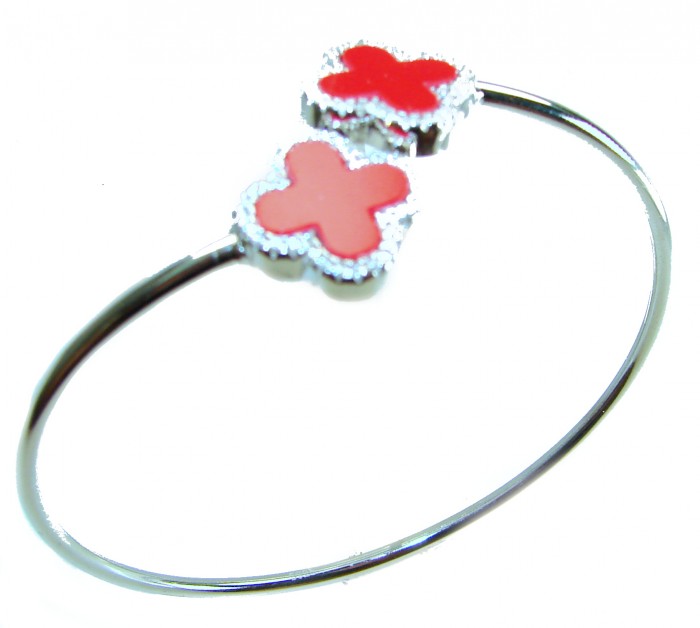 A Red four-leaf clover Coral .925 Sterling Silver handcrafted Bracelet