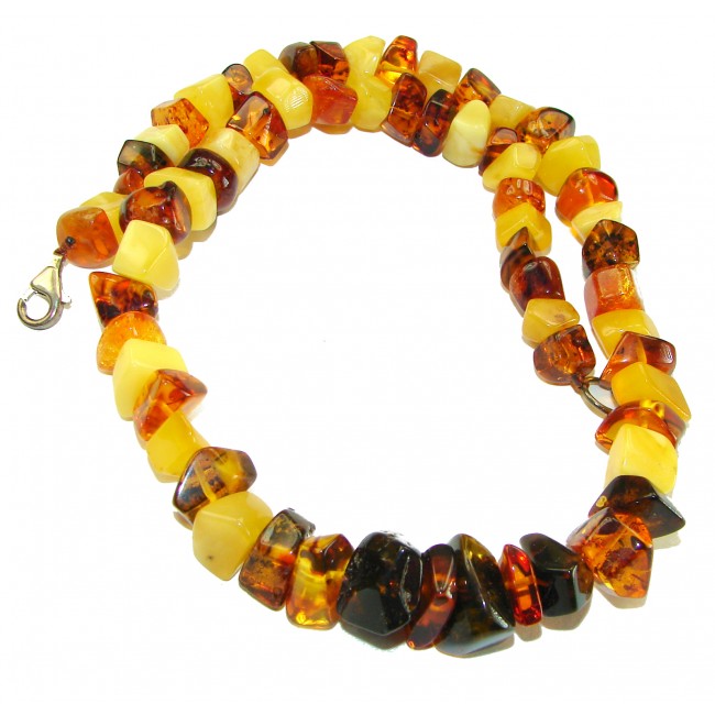 Dazzling vintage natural Baltic Amber butterscotch .925 Sterling Silver handcrafted Large necklace