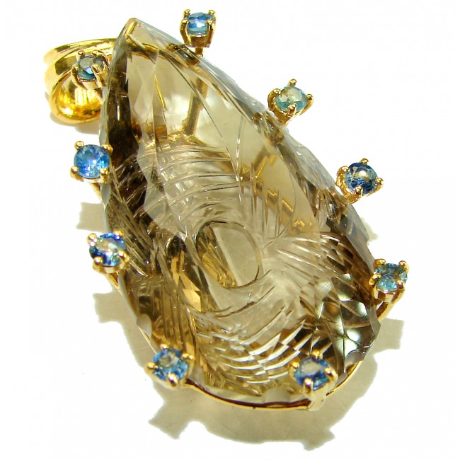 Luxurious Brazilian 38.5 carat Smoky Topaz 18K Gold over .925 Sterling Silver handmade Pendant