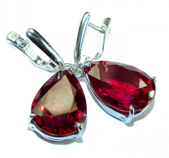 Blooming Rose pearl cut 22.5 carat Red Topaz .925 Sterling Silver handmade Statement earrings