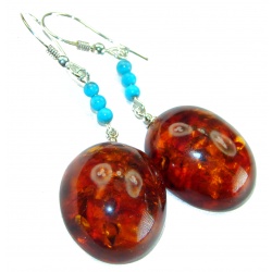 Baltic Polish Amber Turquoise .925 Sterling Silver Earrings