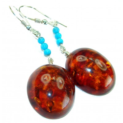 Baltic Polish Amber Turquoise .925 Sterling Silver Earrings