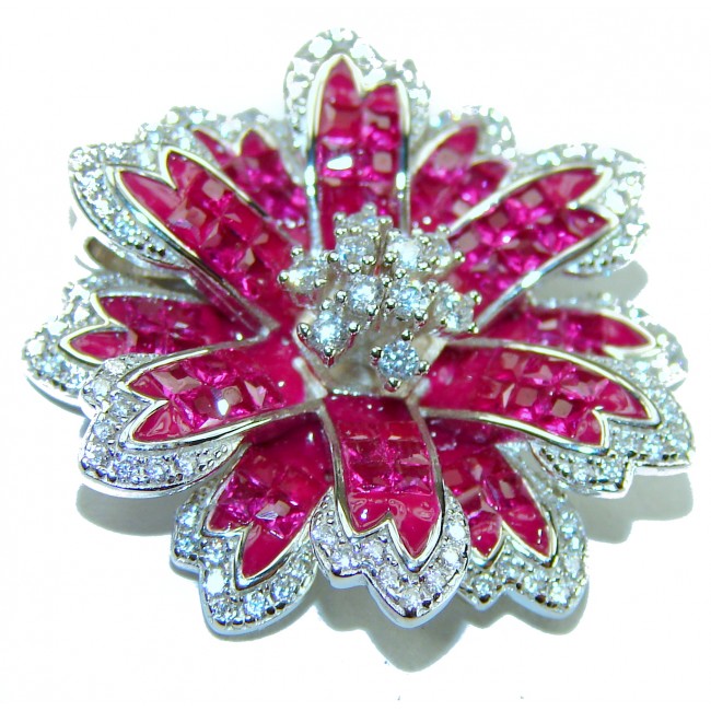 Red Flower 6.5 carat Ruby .925 Sterling Silver handmade Pendant