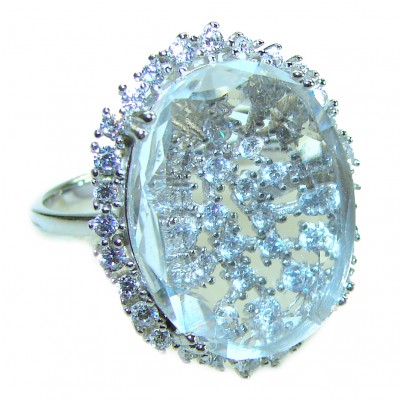 Catharsis natural 15.5 carat White Topaz .925 Sterling Silver handcrafted Ring size 9
