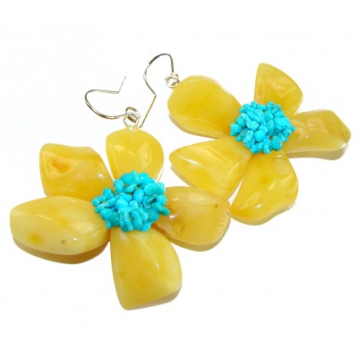 Perfect Summer Butterscotch Baltic Polish Amber .925 Sterling Silver Huge earrings