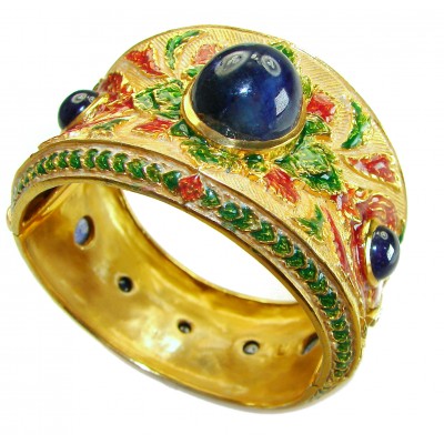 Truly Spectacular authentic 22.5 carat Sapphire Enamel 18K Gold over .925 Sterling Silver handmade bangle Bracelet