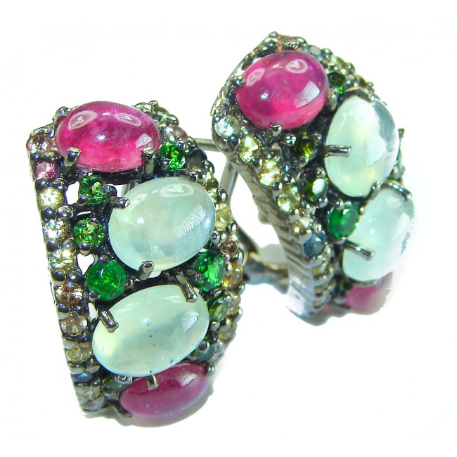 Wise Bliss Authentic 17.5 carat Prehnite Ruby .925 Sterling Silver handmade earrings