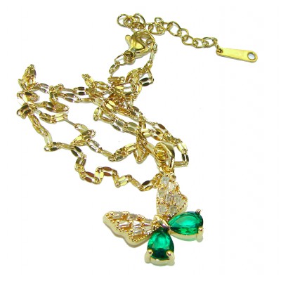 Butterfly 4.5 ctw Colombian Emerald 14K Gold over .925 Sterling Silver handcrafted necklace
