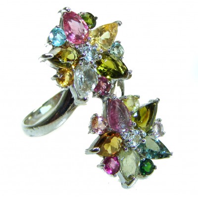 10.4 carat oval cut Brazilian Watermalon Tourmaline .925 Sterling Silver Perfectly handcrafted Ring s. 7 3/4