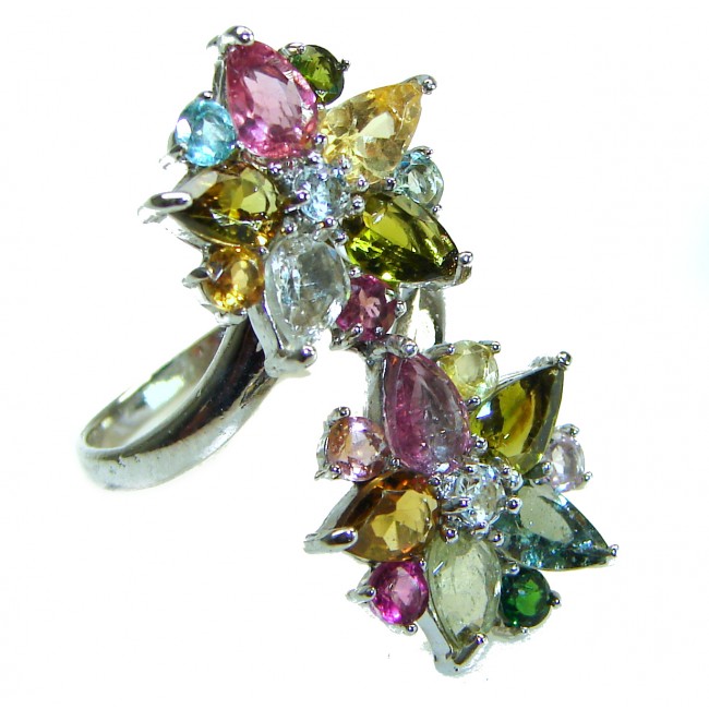 10.4 carat oval cut Brazilian Watermalon Tourmaline .925 Sterling Silver Perfectly handcrafted Ring s. 7 3/4