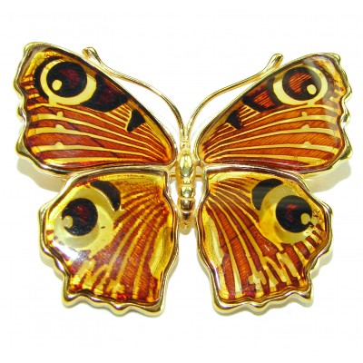 Golden Butterfly Baltic Polish Amber 18K Gold over .925 Sterling Silver handcrafted Pendant / Brooch