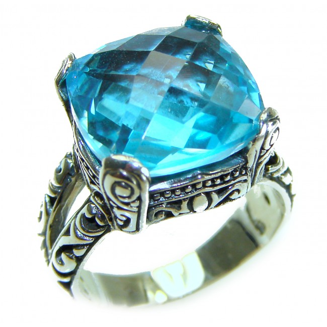 Bali Sky 10.5 carat Fancy Swiss Blue Topaz .925 Sterling Silver handmade Ring size 7 1/4
