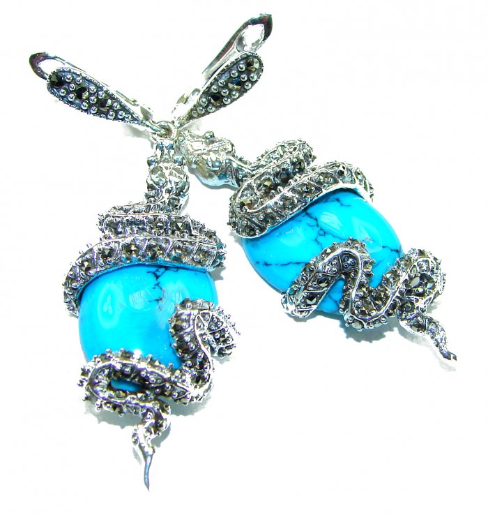 Snakes Great authentic inlay Turquoise .925 Sterling Silver handcrafted Earrings - video
