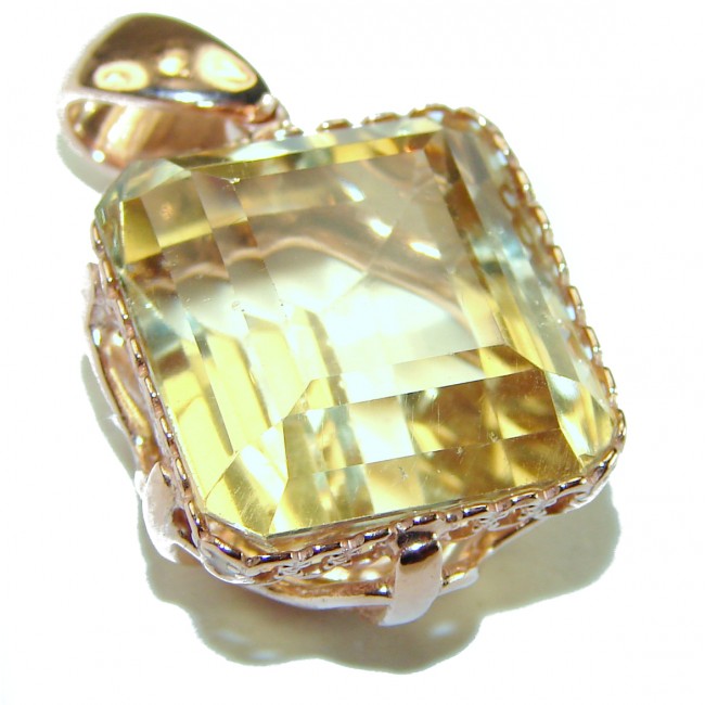 10.3 carat Lemon Quartz 14K Rose Gold over .925 Sterling Silver handcrafted pendant