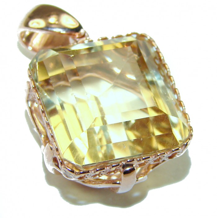 10.3 carat Lemon Quartz 14K Rose Gold over .925 Sterling Silver handcrafted pendant