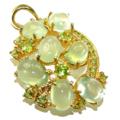 Wise Bliss Authentic 18.6 carat Prehnite 18k Gold over .925 Sterling Silver handmade Pendant