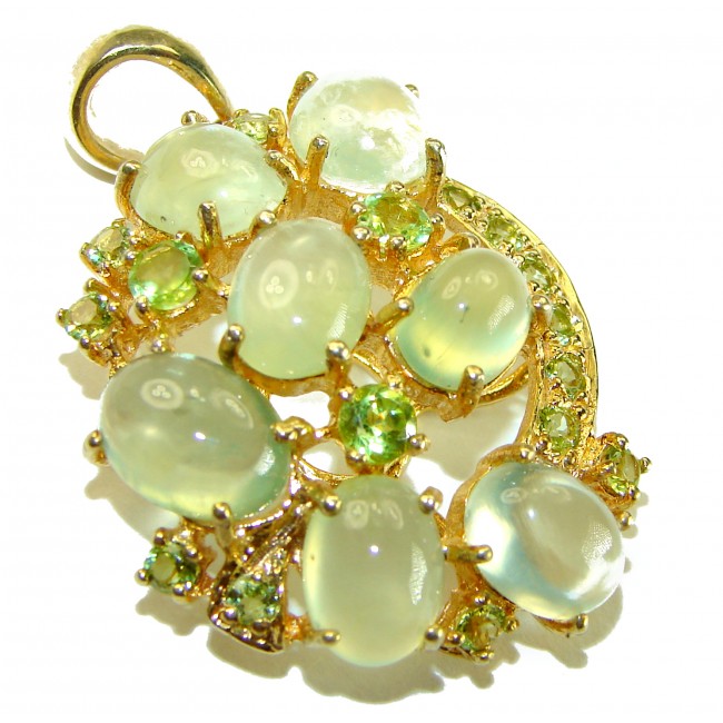 Wise Bliss Authentic 18.6 carat Prehnite 18k Gold over .925 Sterling Silver handmade Pendant