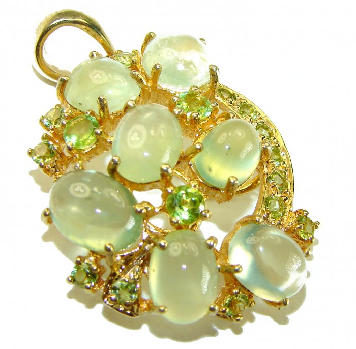 Wise Bliss Authentic 18.6 carat Prehnite 18k Gold over .925 Sterling Silver handmade Pendant - video