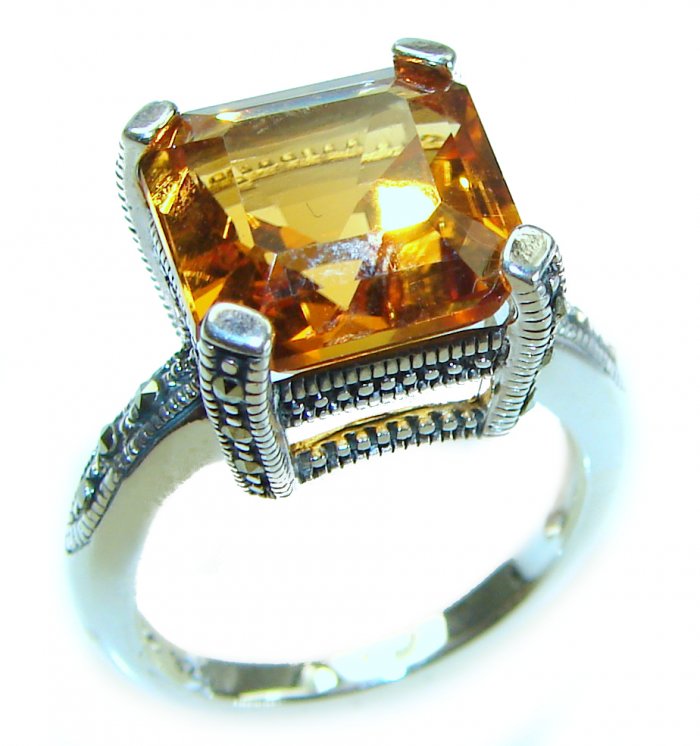 Unique Authentic 9.2 carat Citrine .925 Sterling Silver handmade Cocktail Ring s. 8 - video
