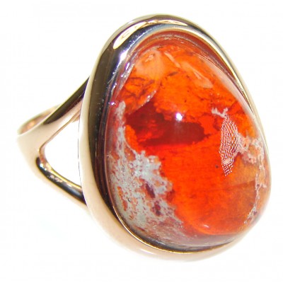 Queen of Fire best quality 12.4 carat Mexican Opal 18K Rose Gold over .925 Sterling Silver handmade ring 6
