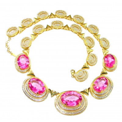Genevieve - 185.2 carat Pink Sapphire 18K Gold over .925 Sterling Silver handcrafted Statement necklace