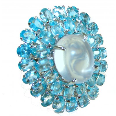 Serenity - Oversized Authentic 34.5 carat Brazilian Rose Quartz and Aquamarine .925 Sterling Silver incredible Ring size 8