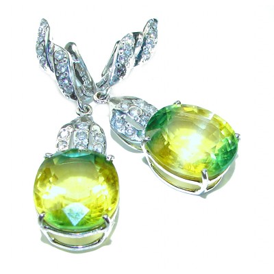 Large - Very Unique 21.2 carat Green Sapphire .925 Sterling Silver handcrafted earrings