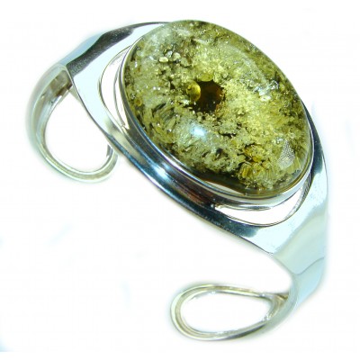 Classy Design Genuine AAAAA QUALITY FACETED GREEN Baltic Amber .925 Sterling Silver handamde Bracelet / Cuff