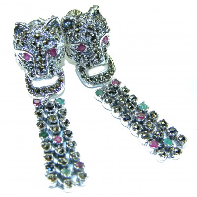 Panthère Ruby Emerald Sapphire Marcasite .925 Sterling Silver earrings