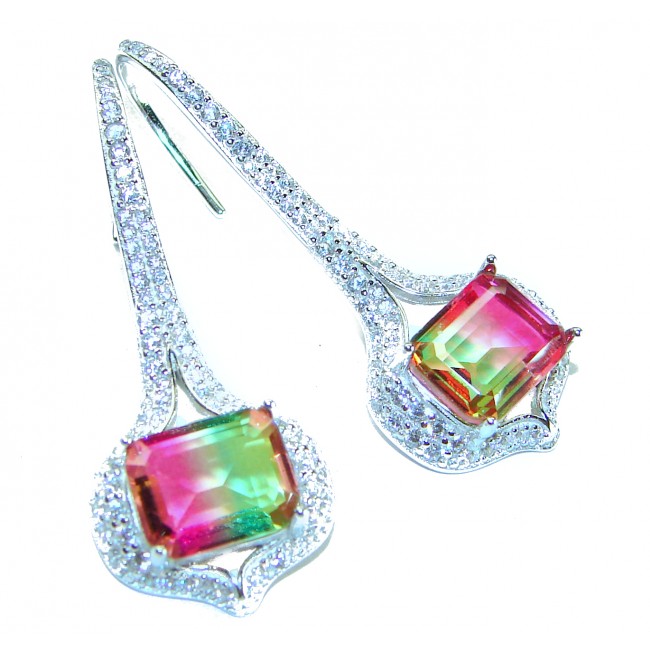 Luxurious 7.5 carat Watermelon Tourmaline .925 Sterling Silver Handcrafted Earrings